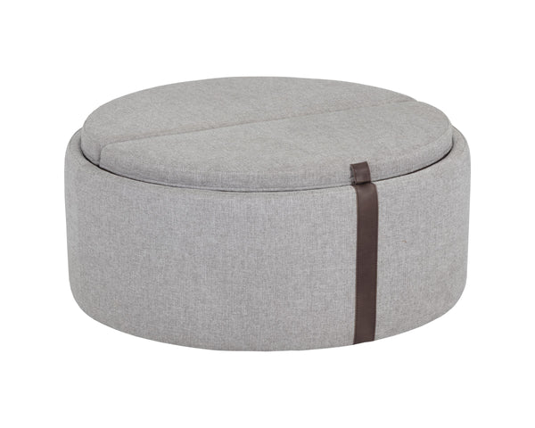 Sunpan Borelli Wheeled Round Ottoman with Convertible Wood Top and Concealed Storage Space 107523V