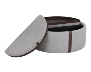 Sunpan Borelli Wheeled Round Ottoman with Convertible Wood Top and Concealed Storage Space 107523V