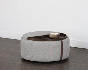 Sunpan Borelli Wheeled Round Ottoman with Convertible Wood Top and Concealed Storage Space 107523V