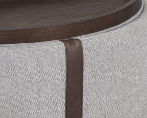 Sunpan Borelli Wheeled Round Ottoman with Convertible Wood Top and Concealed Storage Space 107523V
