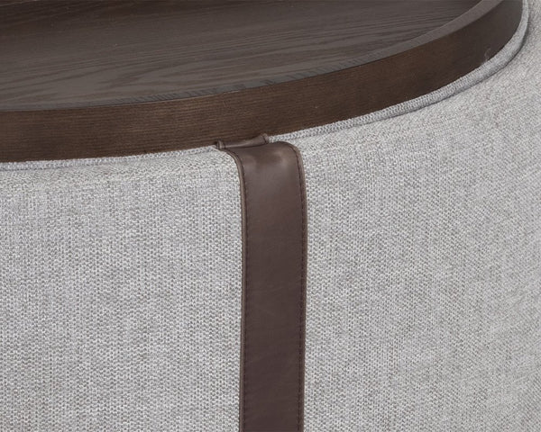 Sunpan Borelli Wheeled Round Ottoman with Convertible Wood Top and Concealed Storage Space 107523V