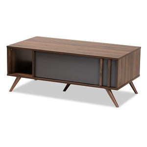 Baxton Studio Baxton Studio Naoki Stylish Two-Tone Grey and Walnut Coffee Table with Storage for Modern Living Rooms LV15CFT15140-Columbia/Dark Grey-CT