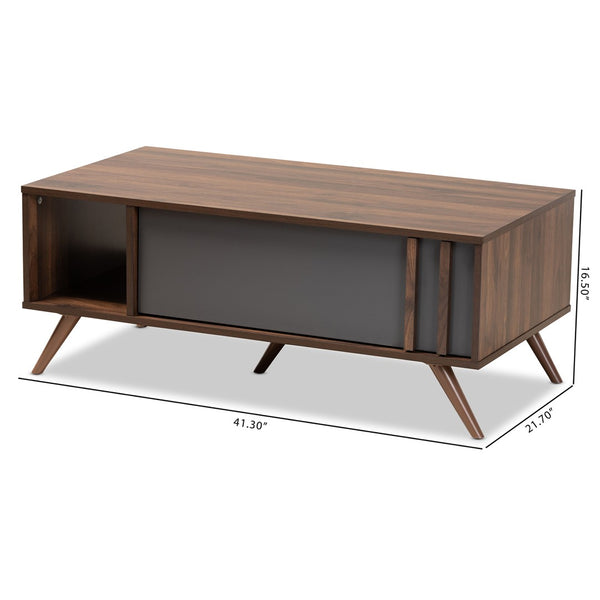 Baxton Studio Baxton Studio Naoki Stylish Two-Tone Grey and Walnut Coffee Table with Storage for Modern Living Rooms LV15CFT15140-Columbia/Dark Grey-CT