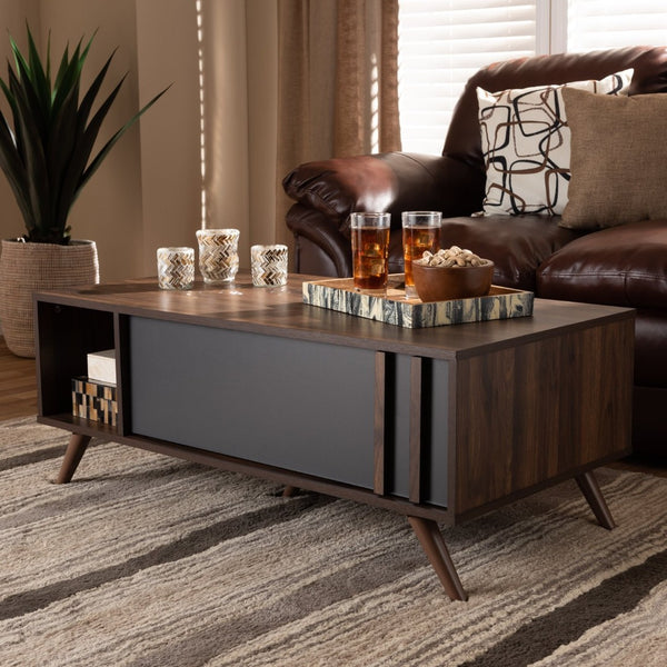 Baxton Studio Baxton Studio Naoki Stylish Two-Tone Grey and Walnut Coffee Table with Storage for Modern Living Rooms LV15CFT15140-Columbia/Dark Grey-CT