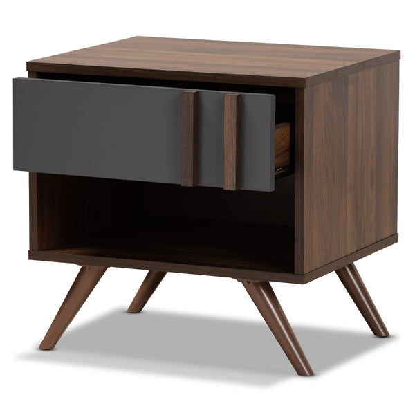 Baxton Studio Baxton Studio Naoki Nightstand - Modern Two-Tone Grey and Walnut Design with Storage Solutions LV15ST15240-Columbia/Dark Grey-NS