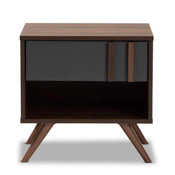 Baxton Studio Baxton Studio Naoki Nightstand - Modern Two-Tone Grey and Walnut Design with Storage Solutions LV15ST15240-Columbia/Dark Grey-NS