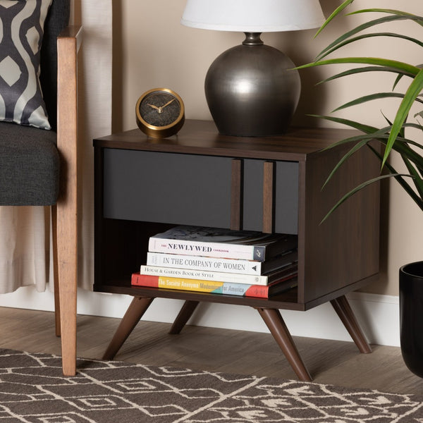 Baxton Studio Baxton Studio Naoki Nightstand - Modern Two-Tone Grey and Walnut Design with Storage Solutions LV15ST15240-Columbia/Dark Grey-NS