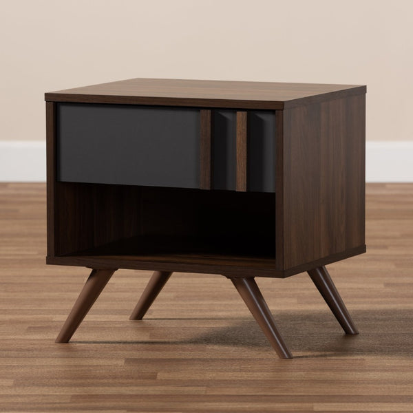 Baxton Studio Baxton Studio Naoki Nightstand - Modern Two-Tone Grey and Walnut Design with Storage Solutions LV15ST15240-Columbia/Dark Grey-NS
