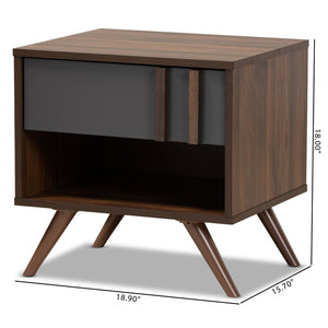 Baxton Studio Baxton Studio Naoki Nightstand - Modern Two-Tone Grey and Walnut Design with Storage Solutions LV15ST15240-Columbia/Dark Grey-NS