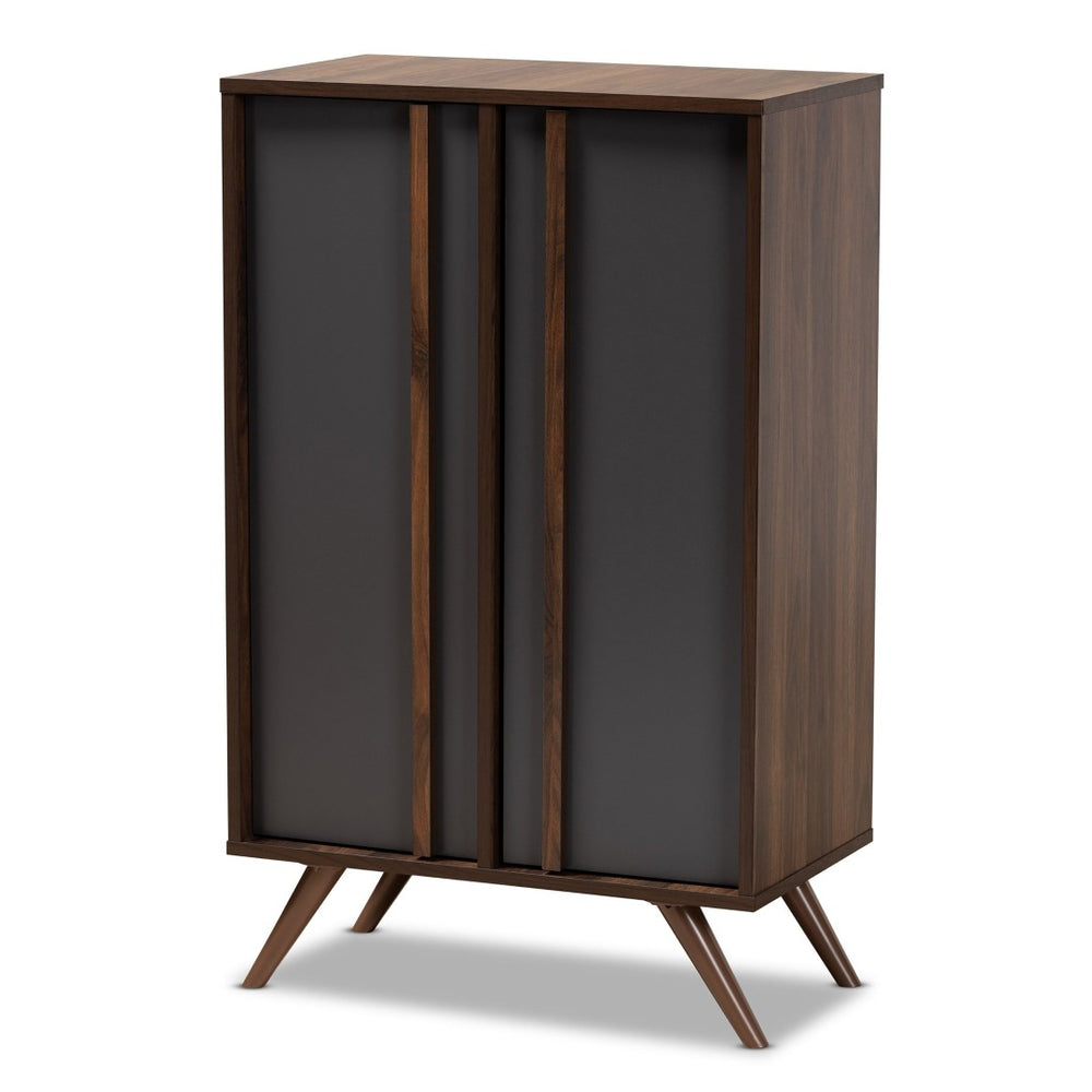 Baxton Studio Baxton Modern Two-Tone Grey & Walnut Wood Shoe Cabinet - Stylish Storage for 15 Pairs of Shoes LV15SC15150-Columbia/Dark Grey-Shoe Cabinet