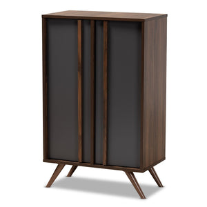 Baxton Studio Baxton Modern Two-Tone Grey & Walnut Wood Shoe Cabinet - Stylish Storage for 15 Pairs of Shoes LV15SC15150-Columbia/Dark Grey-Shoe Cabinet