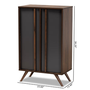 Baxton Studio Baxton Modern Two-Tone Grey & Walnut Wood Shoe Cabinet - Stylish Storage for 15 Pairs of Shoes LV15SC15150-Columbia/Dark Grey-Shoe Cabinet
