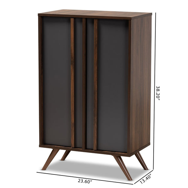 Baxton Studio Baxton Modern Two-Tone Grey & Walnut Wood Shoe Cabinet - Stylish Storage for 15 Pairs of Shoes LV15SC15150-Columbia/Dark Grey-Shoe Cabinet