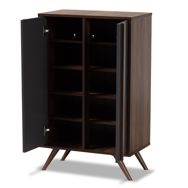 Baxton Studio Baxton Modern Two-Tone Grey & Walnut Wood Shoe Cabinet - Stylish Storage for 15 Pairs of Shoes LV15SC15150-Columbia/Dark Grey-Shoe Cabinet