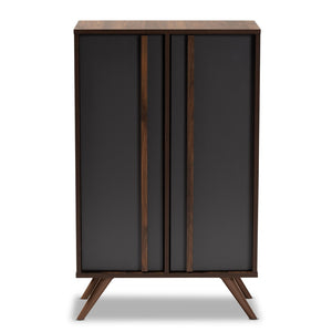 Baxton Studio Baxton Modern Two-Tone Grey & Walnut Wood Shoe Cabinet - Stylish Storage for 15 Pairs of Shoes LV15SC15150-Columbia/Dark Grey-Shoe Cabinet