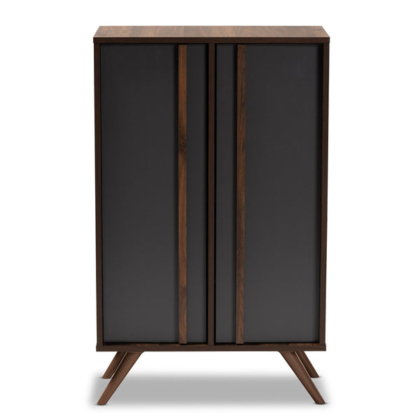 Baxton Studio Baxton Modern Two-Tone Grey & Walnut Wood Shoe Cabinet - Stylish Storage for 15 Pairs of Shoes LV15SC15150-Columbia/Dark Grey-Shoe Cabinet