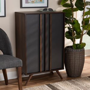 Baxton Studio Baxton Modern Two-Tone Grey & Walnut Wood Shoe Cabinet - Stylish Storage for 15 Pairs of Shoes LV15SC15150-Columbia/Dark Grey-Shoe Cabinet