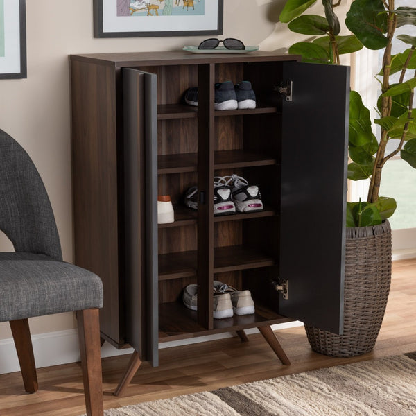 Baxton Studio Baxton Modern Two-Tone Grey & Walnut Wood Shoe Cabinet - Stylish Storage for 15 Pairs of Shoes LV15SC15150-Columbia/Dark Grey-Shoe Cabinet