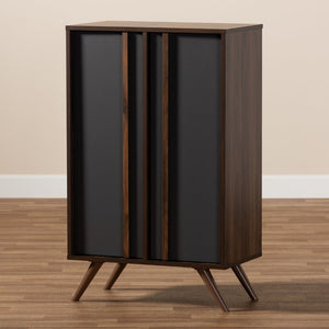 Baxton Studio Baxton Modern Two-Tone Grey & Walnut Wood Shoe Cabinet - Stylish Storage for 15 Pairs of Shoes LV15SC15150-Columbia/Dark Grey-Shoe Cabinet