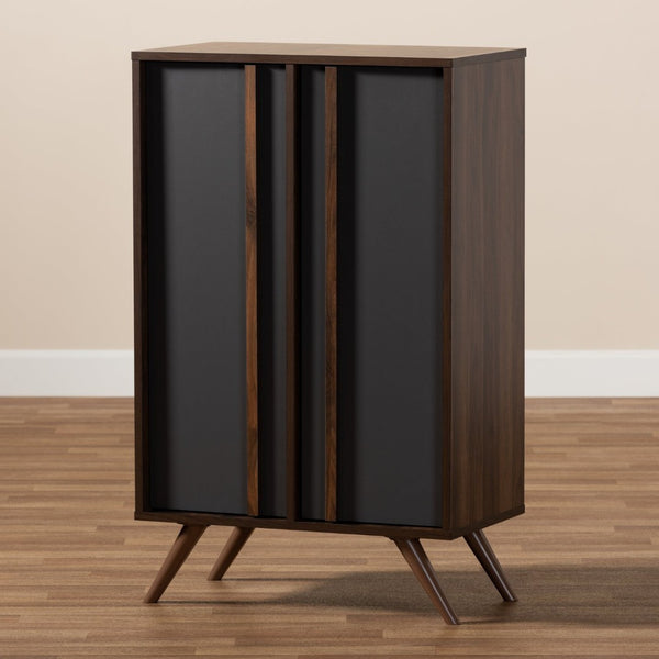 Baxton Studio Baxton Modern Two-Tone Grey & Walnut Wood Shoe Cabinet - Stylish Storage for 15 Pairs of Shoes LV15SC15150-Columbia/Dark Grey-Shoe Cabinet