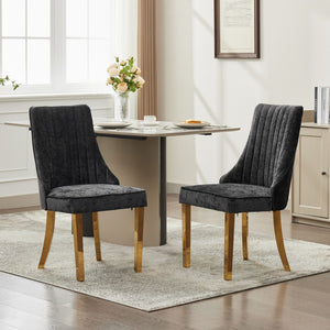 English Elm Rayon Chenille Dining Chairs Set Of 2 - Elegant Upholstered Accent Chairs With Gold-Plated Legs W1143P293315-GIGA
