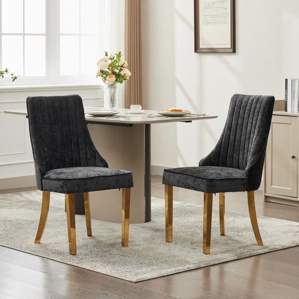 English Elm Rayon Chenille Dining Chairs Set Of 2 - Elegant Upholstered Accent Chairs With Gold-Plated Legs W1143P293315-GIGA