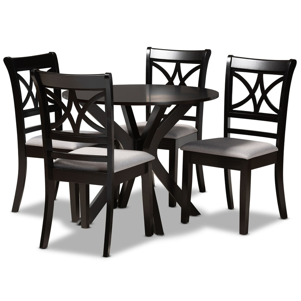 Baxton Studio Baxton Julia 5-Piece Modern Dining Set: Grey Upholstered Chairs & Dark Brown Wood Table for Elegance Julia-Grey/Dark Brown-5PC Dining Set