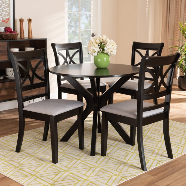 Baxton Studio Baxton Julia 5-Piece Modern Dining Set: Grey Upholstered Chairs & Dark Brown Wood Table for Elegance Julia-Grey/Dark Brown-5PC Dining Set