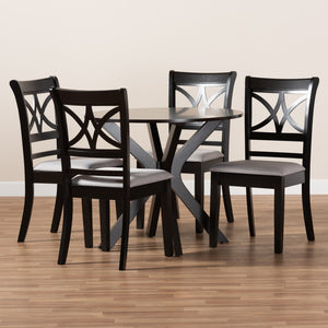Baxton Studio Baxton Julia 5-Piece Modern Dining Set: Grey Upholstered Chairs & Dark Brown Wood Table for Elegance Julia-Grey/Dark Brown-5PC Dining Set