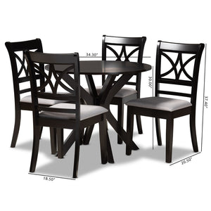 Baxton Studio Baxton Julia 5-Piece Modern Dining Set: Grey Upholstered Chairs & Dark Brown Wood Table for Elegance Julia-Grey/Dark Brown-5PC Dining Set
