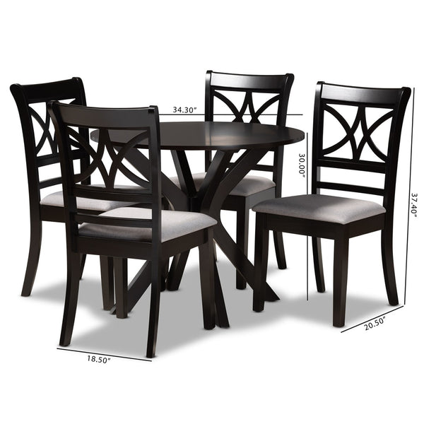 Baxton Studio Baxton Julia 5-Piece Modern Dining Set: Grey Upholstered Chairs & Dark Brown Wood Table for Elegance Julia-Grey/Dark Brown-5PC Dining Set