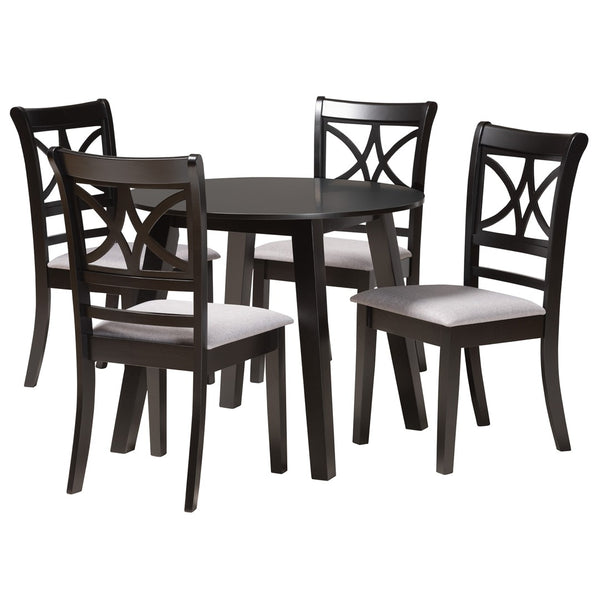 Baxton Studio Baxton Studio Brooke Modern 5-Piece Dining Set, Grey Fabric Chairs & Round Wood Table for Cozy Spaces Brooke-Grey/Dark Brown-5PC Dining Set