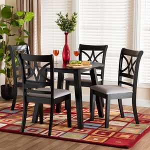 Baxton Studio Baxton Studio Brooke Modern 5-Piece Dining Set, Grey Fabric Chairs & Round Wood Table for Cozy Spaces Brooke-Grey/Dark Brown-5PC Dining Set