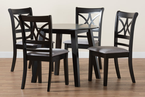 Baxton Studio Baxton Studio Brooke Modern 5-Piece Dining Set, Grey Fabric Chairs & Round Wood Table for Cozy Spaces Brooke-Grey/Dark Brown-5PC Dining Set