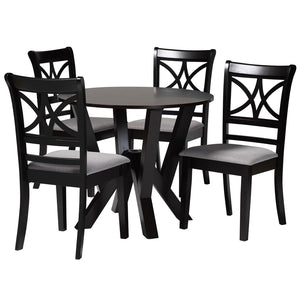 Baxton Studio Baxton Studio Mari Modern 5-Piece Dining Set with Round Table & Stylish Upholstered Chairs Mari-Grey/Dark Brown-5PC Dining Set