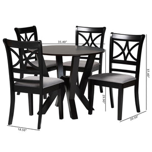Baxton Studio Baxton Studio Mari Modern 5-Piece Dining Set with Round Table & Stylish Upholstered Chairs Mari-Grey/Dark Brown-5PC Dining Set