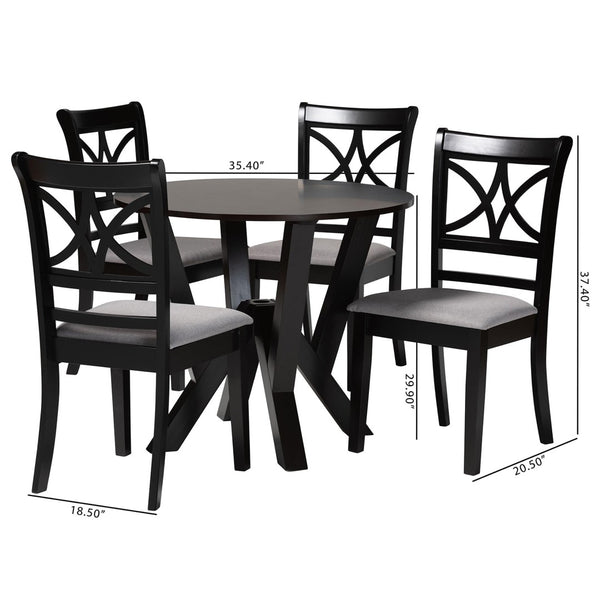 Baxton Studio Baxton Studio Mari Modern 5-Piece Dining Set with Round Table & Stylish Upholstered Chairs Mari-Grey/Dark Brown-5PC Dining Set