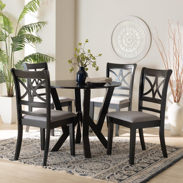 Baxton Studio Baxton Studio Mari Modern 5-Piece Dining Set with Round Table & Stylish Upholstered Chairs Mari-Grey/Dark Brown-5PC Dining Set