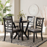 Baxton Studio Mari Modern Grey Fabric and Dark Brown Finished Wood 5-Piece Dining Set