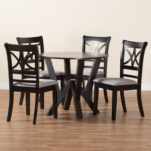 Baxton Studio Baxton Studio Mari Modern 5-Piece Dining Set with Round Table & Stylish Upholstered Chairs Mari-Grey/Dark Brown-5PC Dining Set