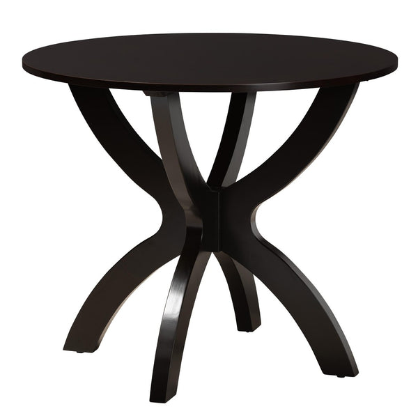 Baxton Studio Baxton Noemi 5-Piece Modern Dining Set: Stylish Grey Fabric Chairs & Round Table for Cozy Spaces Noemi-Grey/Dark Brown-5PC Dining Set