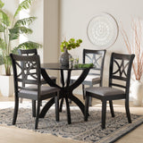 Baxton Studio Noemi Modern Grey Fabric and Dark Brown Finished Wood 5-Piece Dining Set