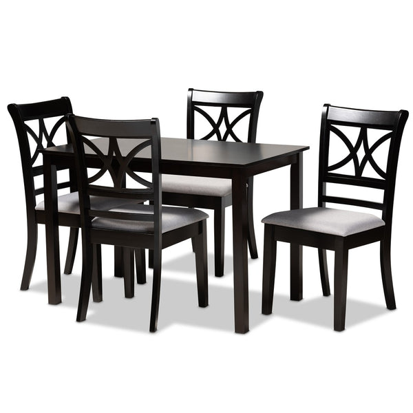 Baxton Studio Baxton Studio Modern 5-Piece Dining Set with Espresso Oak Finish and Stylish Upholstered Chairs Grey RH329C-Grey/Dark Brown-5PC Dining Set