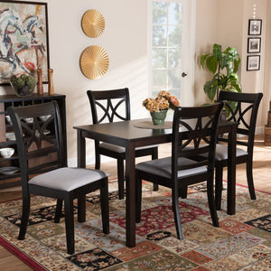 Baxton Studio Baxton Studio Modern 5-Piece Dining Set with Espresso Oak Finish and Stylish Upholstered Chairs Grey RH329C-Grey/Dark Brown-5PC Dining Set