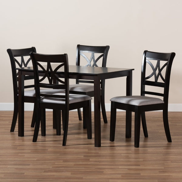 Baxton Studio Baxton Studio Modern 5-Piece Dining Set with Espresso Oak Finish and Stylish Upholstered Chairs Grey RH329C-Grey/Dark Brown-5PC Dining Set