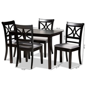 Baxton Studio Baxton Studio Modern 5-Piece Dining Set with Espresso Oak Finish and Stylish Upholstered Chairs Grey RH329C-Grey/Dark Brown-5PC Dining Set
