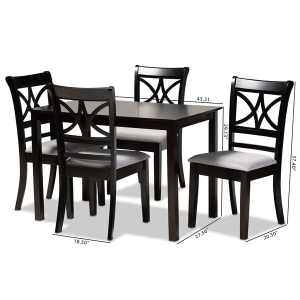 Baxton Studio Baxton Studio Modern 5-Piece Dining Set with Espresso Oak Finish and Stylish Upholstered Chairs Grey RH329C-Grey/Dark Brown-5PC Dining Set