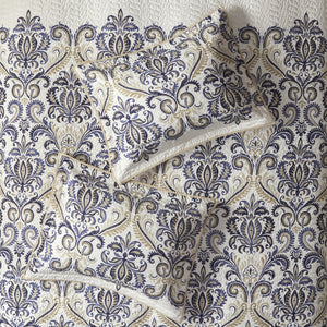 English Elm 6 Piece Reversible Quilt Set with Paisley Motif and Neutral Reverse, Embroidered Throw Pillows Included Navy 23.23 L x 17.72 W x 13.98 H B03597401