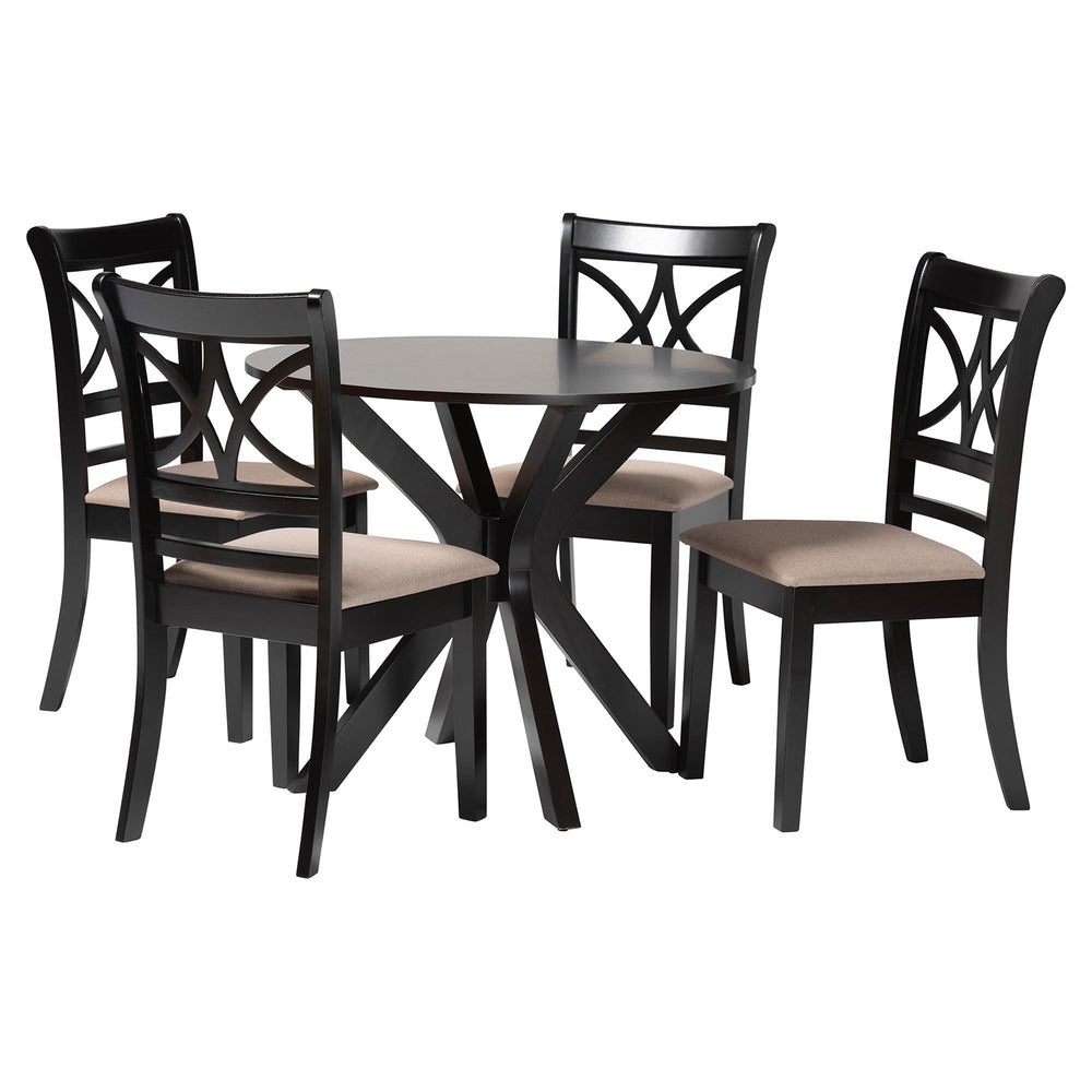 Baxton Studio Baxton Julia 5-Piece Dining Set — Compact Mid-Century Round Table & Upholstered Chairs, Sand Finish Julia-Sand/Dark Brown-5PC Dining Set
