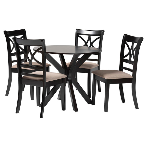 Baxton Studio Baxton Julia 5-Piece Dining Set — Compact Mid-Century Round Table & Upholstered Chairs, Sand Finish Julia-Sand/Dark Brown-5PC Dining Set